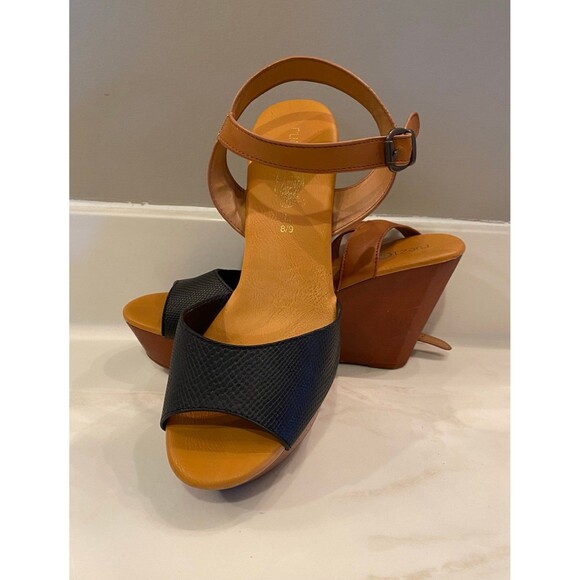 Rue 21 etc! Strappy Wedge 4 inch heel Black Sandals Size L 8/9 Stylish Chic Boho - Picture 10 of 10